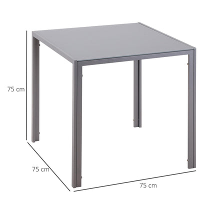 Modern Square Dining Table Seats 4 with Glass Top & Metal Legs - Grey