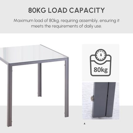 Modern Square Dining Table Seats 4 with Glass Top & Metal Legs - Grey