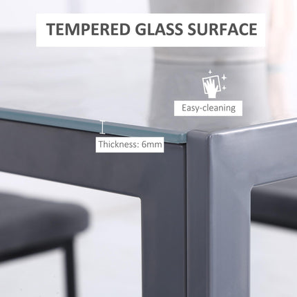 Modern Square Dining Table Seats 4 with Glass Top & Metal Legs - Grey