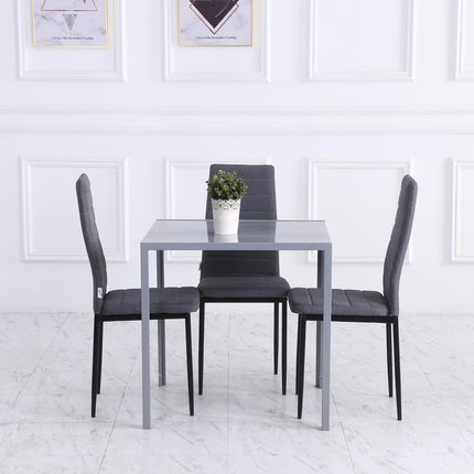 Modern Square Dining Table Seats 4 with Glass Top & Metal Legs - Grey