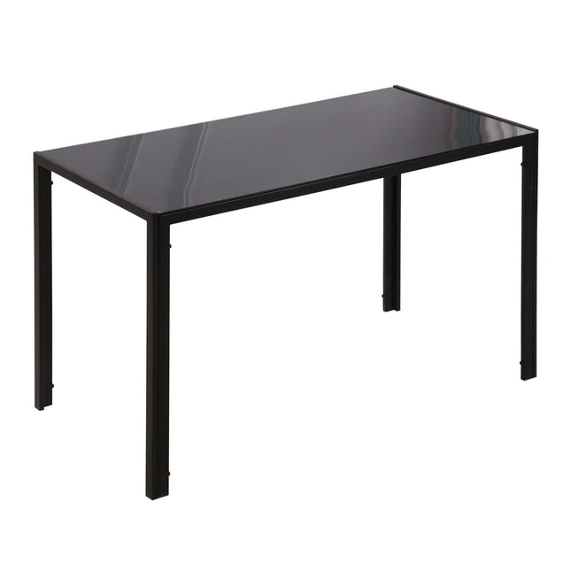 Modern Rectangular Dining Table for 4 with Tempered Glass Top & Metal Legs (Chairs Not Included) - Black