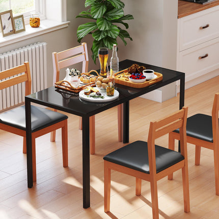 Modern Rectangular Dining Table for 4 with Tempered Glass Top & Metal Legs (Chairs Not Included) - Black
