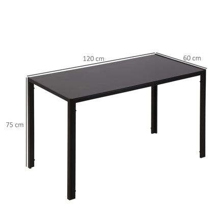 Modern Rectangular Dining Table for 4 with Tempered Glass Top & Metal Legs (Chairs Not Included) - Black
