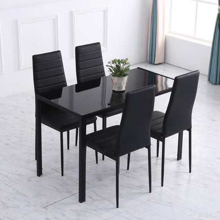 Modern Rectangular Dining Table for 4 with Tempered Glass Top & Metal Legs (Chairs Not Included) - Black