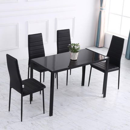 Modern Rectangular Dining Table for 4 with Tempered Glass Top & Metal Legs (Chairs Not Included) - Black