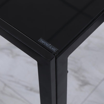Modern Rectangular Dining Table for 4 with Tempered Glass Top & Metal Legs (Chairs Not Included) - Black