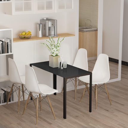 Modern Rectangular Dining Table for 4 with Tempered Glass Top & Metal Legs (Chairs Not Included) - Black