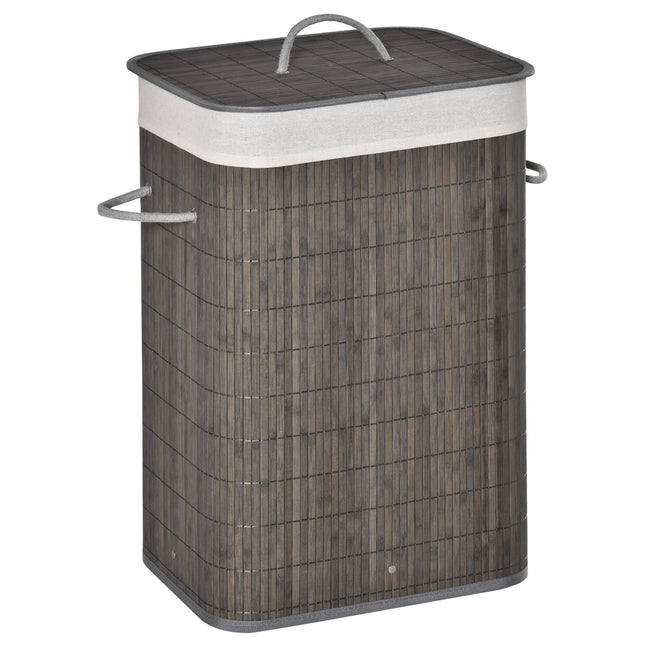 Collapsible Laundry Basket with Flip Lid, String Handles, Removable Lining & Water-Resistant Base - Grey