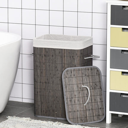 Collapsible Laundry Basket with Flip Lid, String Handles, Removable Lining & Water-Resistant Base - Grey