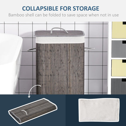 Collapsible Laundry Basket with Flip Lid, String Handles, Removable Lining & Water-Resistant Base - Grey
