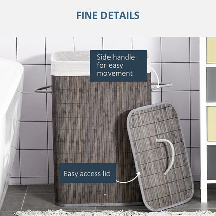 Collapsible Laundry Basket with Flip Lid, String Handles, Removable Lining & Water-Resistant Base - Grey