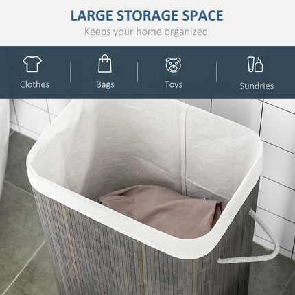 Collapsible Laundry Basket with Flip Lid, String Handles, Removable Lining & Water-Resistant Base - Grey