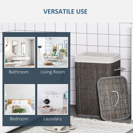 Collapsible Laundry Basket with Flip Lid, String Handles, Removable Lining & Water-Resistant Base - Grey