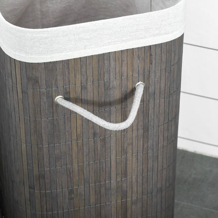 Collapsible Laundry Basket with Flip Lid, String Handles, Removable Lining & Water-Resistant Base - Grey