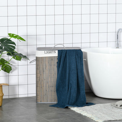 100L Collapsible Laundry Basket with Flip Lid, 2-Section Hamper, Removable Lining & String Handles - Grey