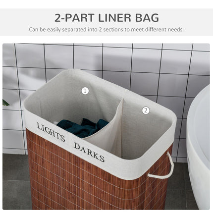 100L Collapsible Laundry Basket with Lid, 2-Section Hamper, Removable Lining, Water-Resistant - Brown