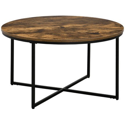 Industrial Round Coffee Table with Metal Frame Large Top for Living Room Bedroom - Rustic Brown