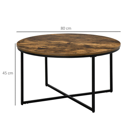 Industrial Round Coffee Table with Metal Frame Large Top for Living Room Bedroom - Rustic Brown