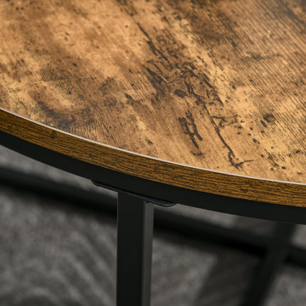 Industrial Round Coffee Table with Metal Frame Large Top for Living Room Bedroom - Rustic Brown