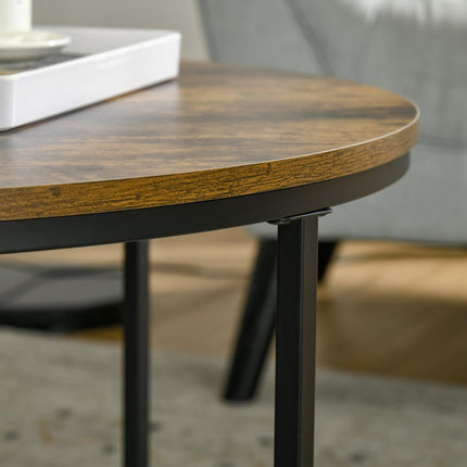 Industrial Round Coffee Table with Metal Frame Large Top for Living Room Bedroom - Rustic Brown