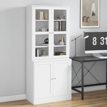 Modern Bookcase with Doors and Adjustable Shelves for Living Room, Study, Office - White