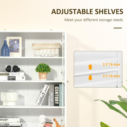 Modern Bookcase with Doors and Adjustable Shelves for Living Room, Study, Office - White