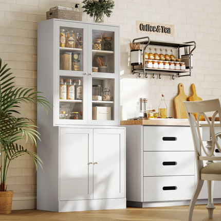 Modern Bookcase with Doors and Adjustable Shelves for Living Room, Study, Office - White