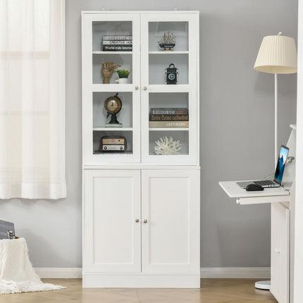 Modern Bookcase with Doors and Adjustable Shelves for Living Room, Study, Office - White