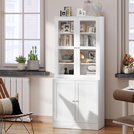 Modern Bookcase with Doors and Adjustable Shelves for Living Room, Study, Office - White