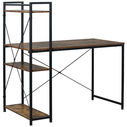 Computer Desk with 4-Tier Bookshelf Storage PC Table Workstation - Rustic Brown & Black