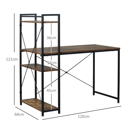 Computer Desk with 4-Tier Bookshelf Storage PC Table Workstation - Rustic Brown & Black