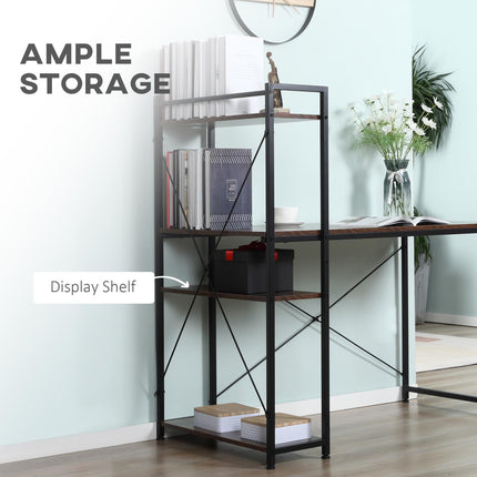 Computer Desk with 4-Tier Bookshelf Storage PC Table Workstation - Rustic Brown & Black