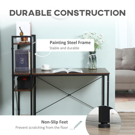 Computer Desk with 4-Tier Bookshelf Storage PC Table Workstation - Rustic Brown & Black