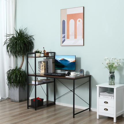 Computer Desk with 4-Tier Bookshelf Storage PC Table Workstation - Rustic Brown & Black