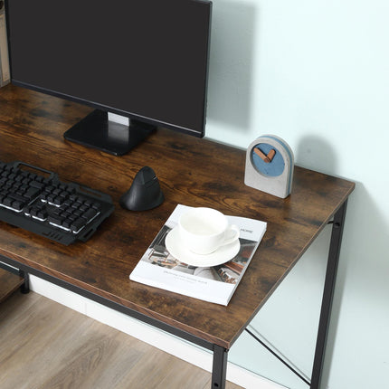 Computer Desk with 4-Tier Bookshelf Storage PC Table Workstation - Rustic Brown & Black
