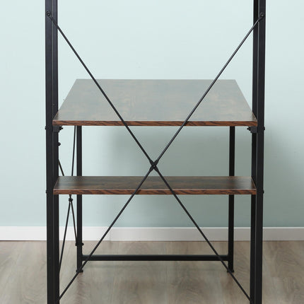 Computer Desk with 4-Tier Bookshelf Storage PC Table Workstation - Rustic Brown & Black