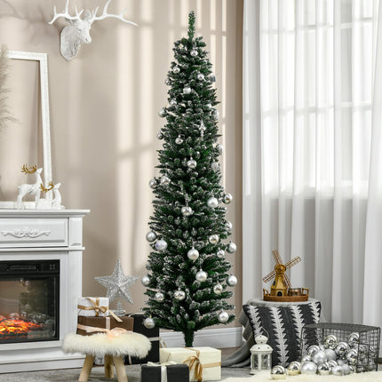 6 FT Snow-Dipped Artificial Pencil Christmas Tree with Foldable Stand - Green