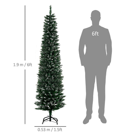 6 FT Snow-Dipped Artificial Pencil Christmas Tree with Foldable Stand - Green