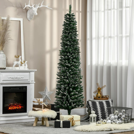 6 FT Snow-Dipped Artificial Pencil Christmas Tree with Foldable Stand - Green