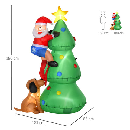 6ft Inflatable LED Christmas Tree with Santa Claus and Dog for Indoor Outdoor Decoration - Green