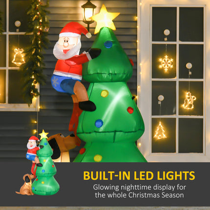 6ft Inflatable LED Christmas Tree with Santa Claus and Dog for Indoor Outdoor Decoration - Green