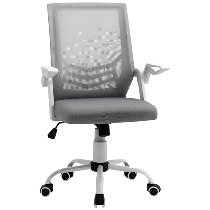Mesh Office Desk Chair with Lumbar Support, Adjustable Height & Flip-Up Arms - Grey