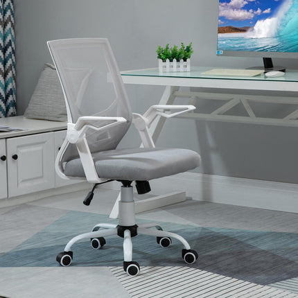 Mesh Office Desk Chair with Lumbar Support, Adjustable Height & Flip-Up Arms - Grey