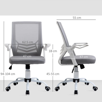 Mesh Office Desk Chair with Lumbar Support, Adjustable Height & Flip-Up Arms - Grey
