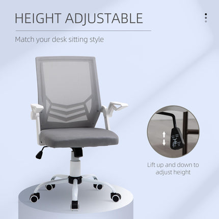 Mesh Office Desk Chair with Lumbar Support, Adjustable Height & Flip-Up Arms - Grey