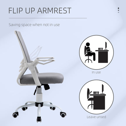 Mesh Office Desk Chair with Lumbar Support, Adjustable Height & Flip-Up Arms - Grey
