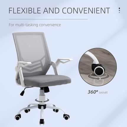 Mesh Office Desk Chair with Lumbar Support, Adjustable Height & Flip-Up Arms - Grey