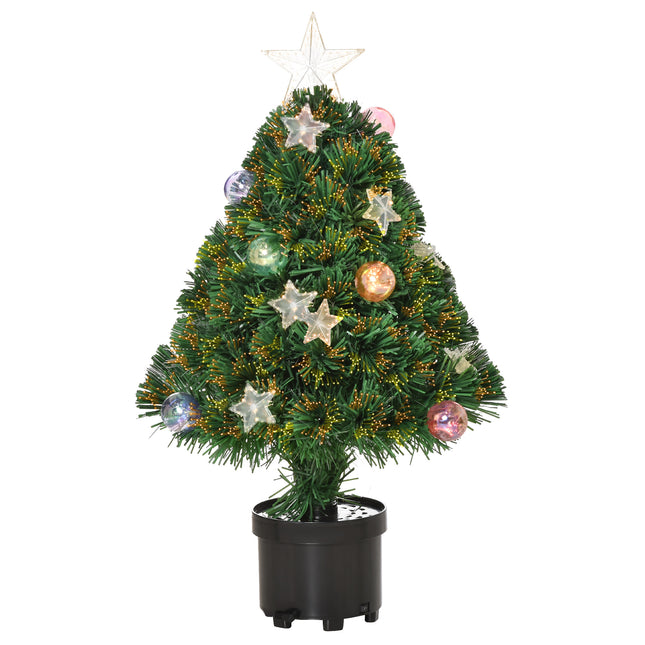 2FT Pre-lit Fibre Optic Christmas Tree with LED Lights Tabletop Decoration - Green