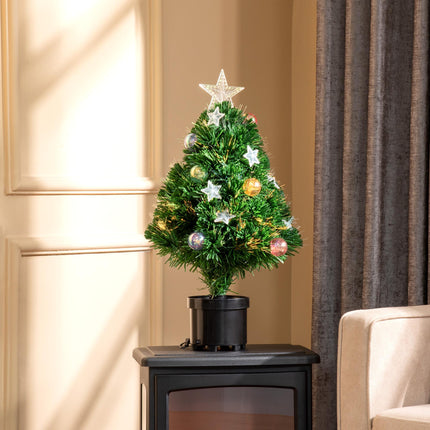 2FT Pre-lit Fibre Optic Christmas Tree with LED Lights Tabletop Decoration - Green
