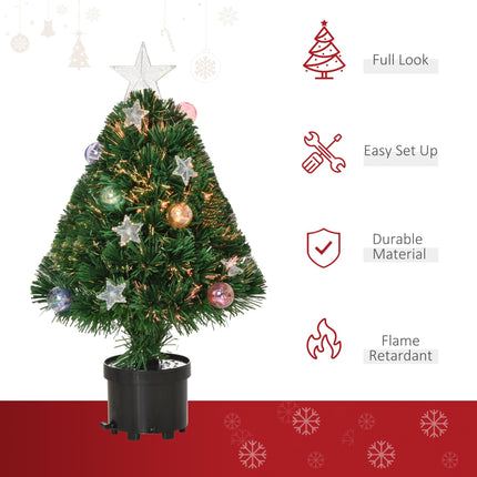 2FT Pre-lit Fibre Optic Christmas Tree with LED Lights Tabletop Decoration - Green